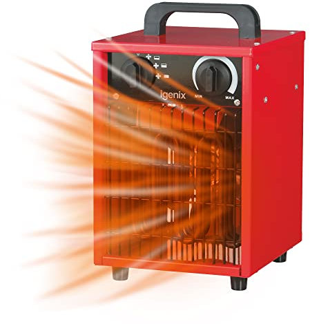 Igenix IG9302 Industrial/Commercial Fan Heater with 3 Settings, Heat Resistant Integrated Carry Handle, Ideal for Garages and Large Indoor Spaces, 2000 W, Red