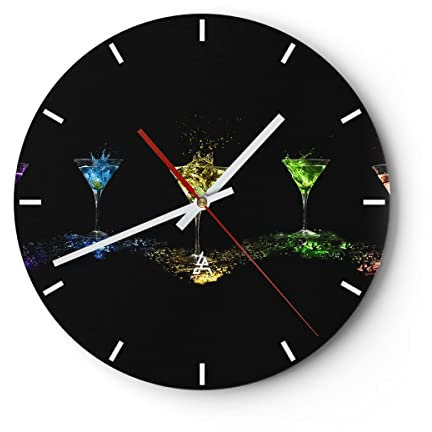 Modern Wanduhr Cocktail Trinken Alkohol Glas 40x40cm Rund Groß Wand Uhr Glas Analog Zimmeruhren Küche Büro Wohnzimmer Glasuhr Wall Clock Dekoration Design Wanddekoration Küchenuhr C3AR40x40-0442