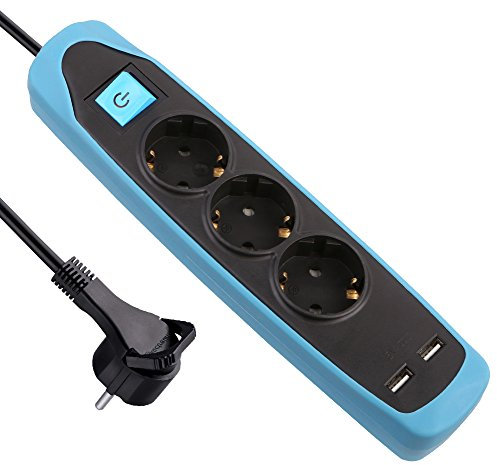 Electraline Gummy 62151 Regleta Base 3 Enchufes y 2 USB 2.1A - Cover de silicona - cable 2 m clavija plana
