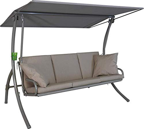 Angerer Freizeitmöbel GmbH Hollywoodschaukel Elegance Sun - Gartenschaukel Made in Germany - Schaukel zum Sitzen, Liegen und Entspannen - inklusive Bett-Funktion - einfache Montage (Taupe)