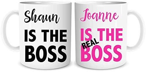 Personalised The Real Boss Mugs Set of 2 Couples Mugs Wedding Gift Present New Home Gifts Housewarming Engagement Gift Newly Wed WSDMUG1316