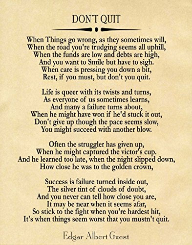 WallBUddy Don't Quit Poem Don't Quit Motivational Poem Inspiring Poem Motivating Poem Inspirational Poem Positive Poster Poem Poster Poetry Poster (30cm x 40cm, Parchment)