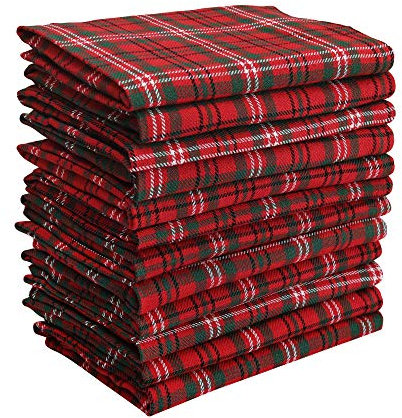 DG Collections Dinner servietten, 100% Baumwolle über großen küche servietten, Set von 12 stück (19 x 19 Zoll) rot & grün schottenkaro, mit gehrung Corner und fusselfrei