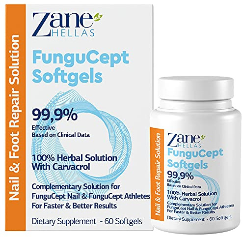FunguCept Softgels. Zusätzliche Lösung zur Verbesserung der Nägel und Fußprobleme bei Athleten. 100% natürlich 108 mg Carvacrol. Schnellere und bessere Resultate. 60 Softgelkapseln von Zane Hellas.