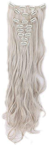 SEGO Clip in Extensions Haarverlängerung Haarteil 8 Tressen wie Echthaar gewellt Aschblond Mix Silbergrau 24(61cm)