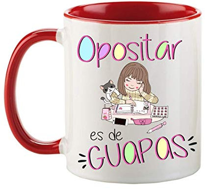 FUNNY CUP Taza Opositar es de Guapas. Taza para oposiciones de Chicas guapas. Regalo Divertido (Rojo)
