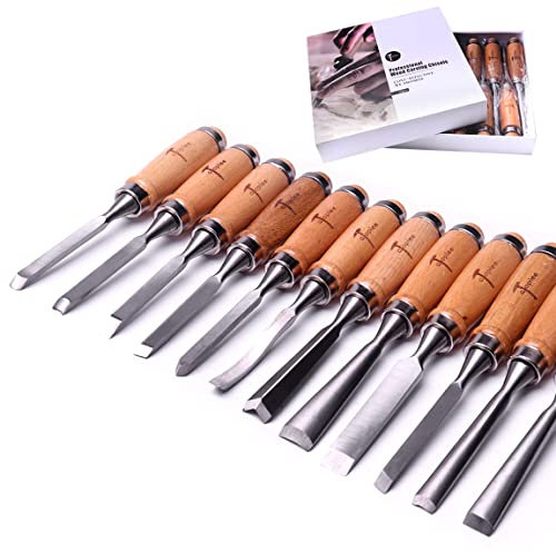 ATOPLEE Set di 12 scalpelli professionali per la lavorazione del legno, con custodia di alta qualità e sacchetti arrotolabili, per falegnami, artigiani, idea regalo nella maggior parte dei progetti di