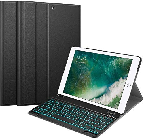 Fintie Beleuchtete Tastatur Hülle für iPad 9.7 Zoll 2018 2017 / iPad Air 2 / Air 1 - Ultradünn Schutzhülle mit magnetisch Abnehmbarer QWERTZ Tastatur mit Hintergrundbeleuchtung, Schwarz