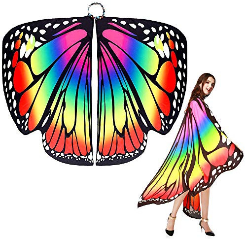 EMAGAREN Damen Schmetterling Kostüm Schmetterlingsflügel für Frauen Schmetterling Schal Flügel Tuch Erwachsene Poncho Umhang Nymphe Pixie Kostüm Cosplay Tanzkostüm für Show/Daily/Party (168 * 135cm)