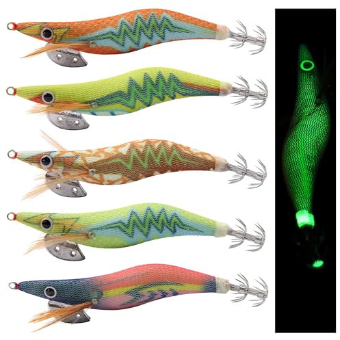 Luminous Squid Jig Hooks - Hard Shrimp Lure Fake Prawn Glow Bait for Octopus Cuttlefish Sea Fishing