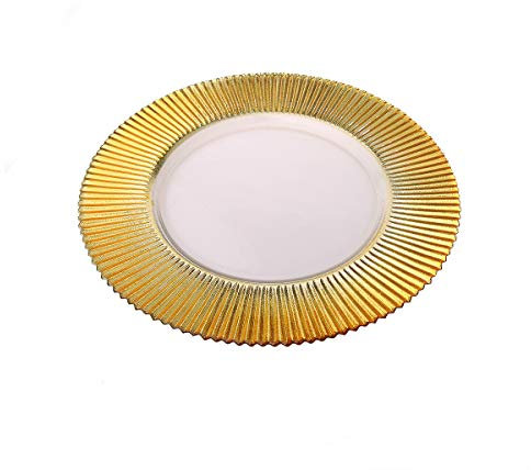 Glass Charger Plates with Gold Lined Rim, 13D, Set of 4
