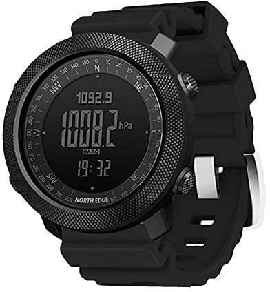 HXHH Outdoor Sports Smart Watch, Silicone Tactical Watch With Altimeter, Barometer, Compass And Thermometer, 50M Waterproof Military Watch, Multifunctional Fitness Tracker,Black