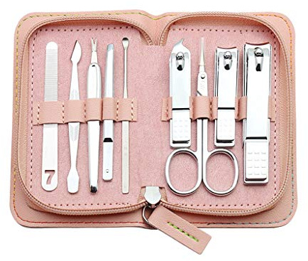 Maniküre/Pediküre Haushalt Nagelknipser Set Rosa Nail Maniküre Werkzeuge Rechteckige Pedicure Set Box Silber Beauty Care-Tools (Set von 9) Nagelzangen Set (Color : A)