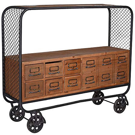 Lowboard „LOFT Studio“ – Industrial Sideboard | 6 Schubladen, 1 Tür & Ablage | Holz & Metall | Barwagen auf Rollen lof053 Palazzo Exklusiv