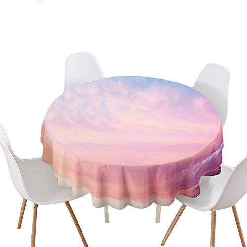 Highdi Nappe Ronde Anti Tache, Impermeable Nappe de Table de Décoration pour Cuisine Picnic Party Jardin Table Protection Tables pour Restaurants (Diamètre 180cm,Ciel Rose)