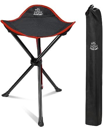 DEERFAMY Klappstuhl Camping Stativ Hocker, Tragbarer 3-beiniger Slacker-Stuhl Stativ Sitz mit Aufbewahrungstasche für Outdoor Wandern Angeln Picknick Travel Beach BBQ Garden Rasen