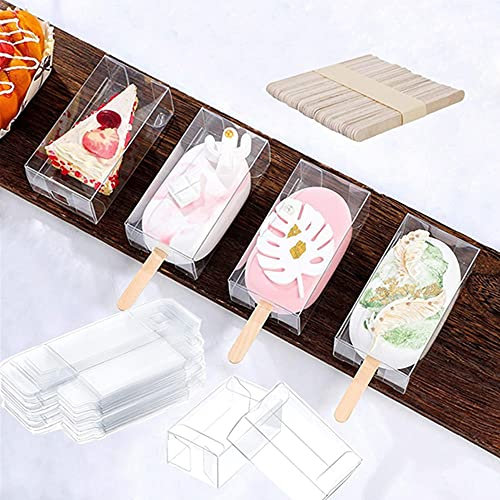 OUKEYI Lot de 25 boîtes transparentes en PET pour glaces à glace, 9,4 x 5,6 x 3,8 cm, pour mariages, fêtes d'anniversaire (25 + 50 pièces)