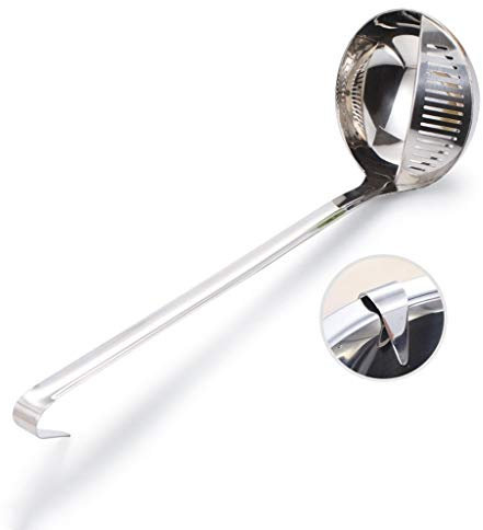 Cucchiai Cucchiai da dessert 2 in 1 cucina Mestolo con filtro a cestello in acciaio inossidabile Mestolo 11.8 pollici Cucchiai da zuppa