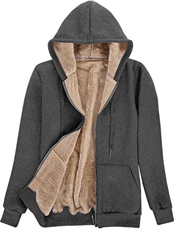 UMIPUBO Hoodie Cerniera Donna Flanella Calda,Cappotto Manica Lunga con Tasche Ragazza,Tops Sport Casual Moda,Sweatshirt Cappuccio Tinta Unita,Cerniera Felpa Autunnale e Invernale(Grigio,S)