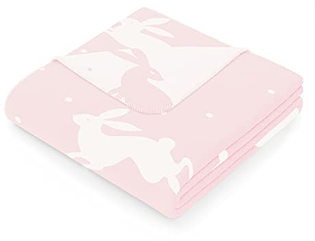 AmeliaHome Kuscheldecke 150x200 cm Decke mit Rand Tagesdecke aus Baumwolle Kaninchen Muster Puderrosa Zaria Rabbit