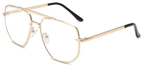 Long Keeper Sonnenbrille Herren Pilotenbrille - Retro Sonnenbrille Groß Unisex, 70er Sechseckige Piloten Sonnenbrille Herren Damen Quadratisch Metallrahmen für Männer Frauen 60 MM