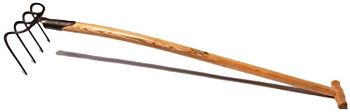 Dunghacke mit Federdülle, 210x220x185 mm, 4 Zinken und lackiertem 110cm Eschen-T-Stiel