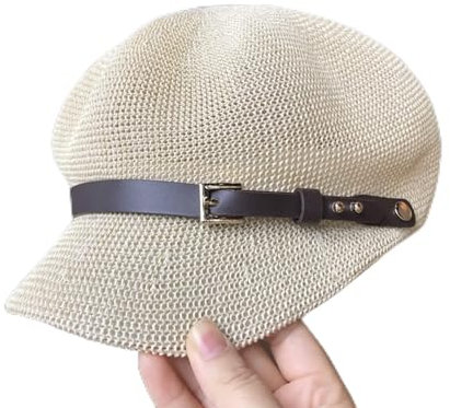 oonui Baskenmütze Damen Achteckige Kappe Stroh Frauen Sommer Dünne Zeitungsjunge Kappe Maler Verstellbares Seil Gestrickte Baskenmütze Mesh Atmungsaktiver Strand Strohhut,Beige,56-58Cm