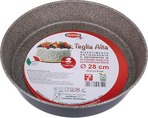 Graziano, Teglia Tonda, Realizzata Interamente in Alluminio e Dotata di 7 Strati di Rivestimento Antiaderente e Antigraffio, Ideale per Realizzare Pan di Spagna e Molto Altro, PFOA Free, ø 28 cm