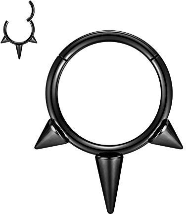 Septum Clicker Ring 16G Septum Schmuck Septum Ring Daith Ohrringe Chirurgenstahl Schwarz Nasenring Conch Hoop Spike Gelenksegment Nahtloser Clicker Ring Tragus Hoop Conch Helix Creolen 10mm