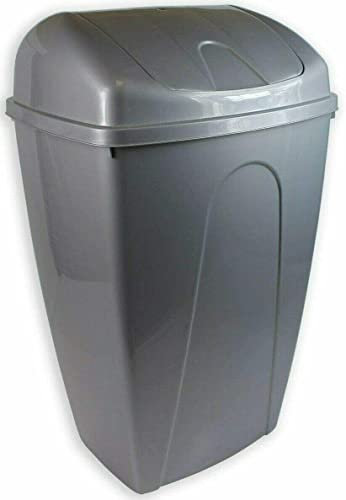 FINE STAR Plastic Flip Top Rectangle 50L Litre Waste Bin Paper Rubbish Kitchen Swing Bins UK (Silver)