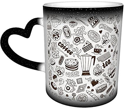 Kaffee und süßes Menü, lustige Tasse, Kaffeetasse, Schwarz, Reisebecher, Keramik, wärmeempfindliche Tasse