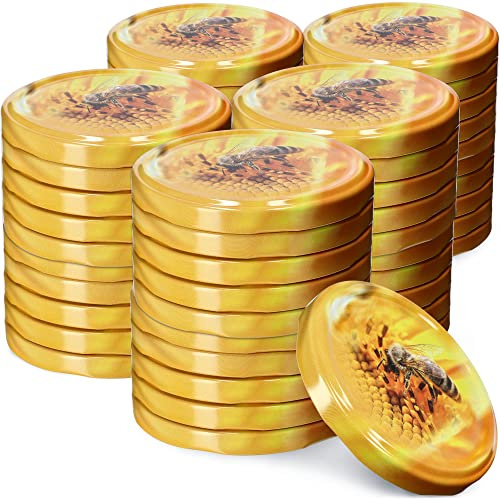 KADAX 50er Set Schraubdeckel TO82 ⌀ 82mm Biene – Twist-Off Ersatzdeckel für 235-900ml Einmach- & Marmeladengläser | Luftdicht & Spülmaschinenfest