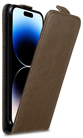 Cadorabo Hülle kompatibel mit Apple iPhone 14 PRO Flip Design aus Premium Kunst Leder Flip Klappbare Stoßfeste Magnetische Cover Hülle für iPhone 14 PRO Tasche in Braun