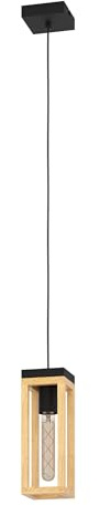 Eglo Pendant Lighting Nafferton, Ceiling Light Fitting, FSCM70HB | hanging lamp for dining and living room made of natural wood and black metal, E27 socket