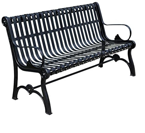 KIZQYN Gartenbank Outdoor-Bank for 3 Personen Schmiedeeisen Garten-Parkbank mit Rückenlehne und Armlehnen Schwarz Plastik Sprübte Metall Freizeitsitz Möbel Gartenmöbel