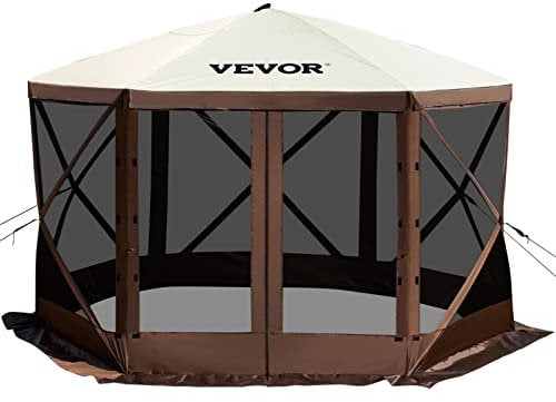 VEVOR Pavillon-Zelt, 3,6 x 3,6 m, 6-seitiges Pop-up-Camping-Überdachungszelt mit Netzfenstern, tragbarer Tragetasche, Erdnägeln, großen Schattenzelten für Camping im Freien, Rasen und Hinterhof