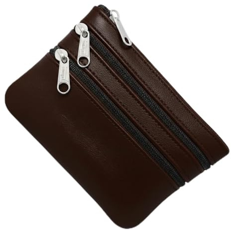 Monedero Mujer Piel Auténtica Pequeño con Cremalleras - Tarjetero Monedero (Marron)