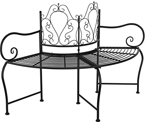 Festnight Baumbank Halbrund Metall Ø150 cm Baumbank wetterfest Gartenbank Halbrund Bank Sitzbank Baum Bank Metall Schwarz Stahl