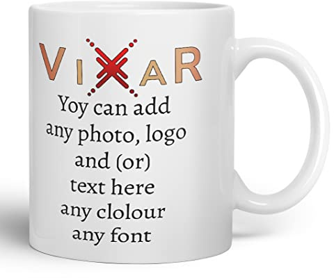 Vixar Personalised Mug Cup with Your Photo Text Coloured Inside and Handle 11oz Gift customised Custom Bulk Also (White)