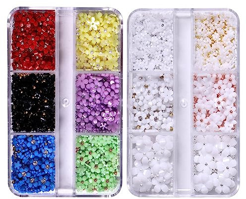 XPEX 2 Schachteln 6 Gitter Blumen Nail Art Charms Flower Nail Art Strasssteine Nägel Zubehör, 3D Perle Blumen Nägel,Schön und charmant,geeignet für Nägel,Kunsthandwerk (B)