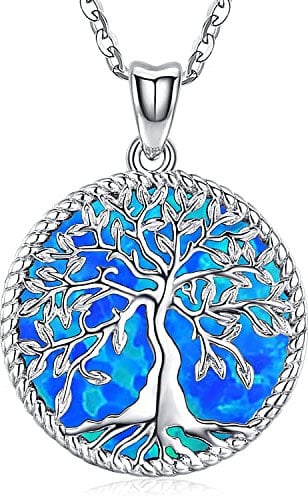 Friggem Baum des Lebens Halskette 925 Sterling Silber Lebensbaum Kette Anhänger Opal Halskette Schmuck für Frauen Mädchen Mama (B-Baum des Lebens Kette)