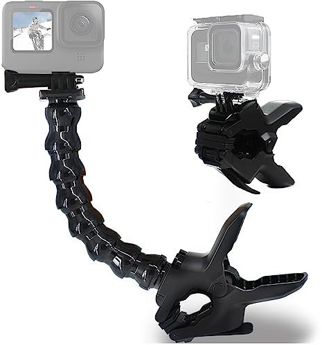 FiTSTILL Jaws Flex-Klemmhalterung mit verstellbarem Schwanenhals, 8 Abschnitte, kompatibel mit Go Pro Hero 13/12/11/10/9/8/7/6/5/4//Session/3+/Max, DJI Action 4/3 Kameras