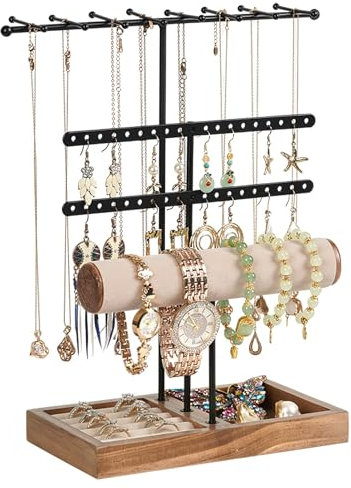 Gowkeey Porta Gioielli, 5 Livelli Porta Orecchini e Collane, Espositore per Gioielli con Base ad Anello, Porta Collane da Tavolo, Portacollane per Gioielli, per Orecchini, Collane, Anelli, Bracciali