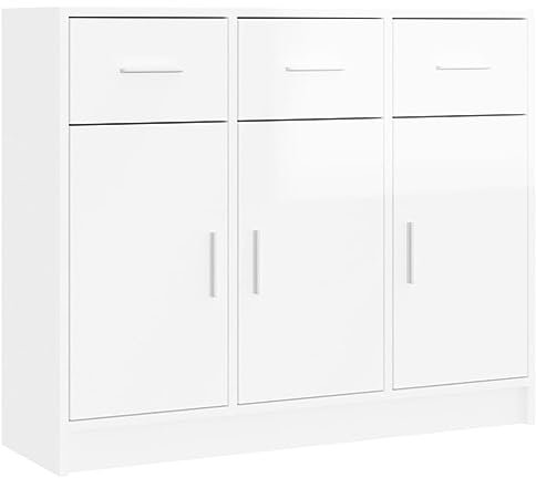 vidaXL Engineered Wood High Gloss White Sideboard - Classic Design Ample Storage Space for Living Room or Office