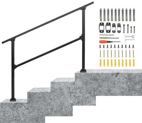 IBVIVIC 135cm Treppengeländer Handlauf Geländer für Treppen Brüstung Balkon mit 1 Querstreben für Innen und Außen Garten Treppenhaus (Schwarz, 3 bis 4 Stufen)