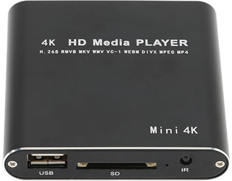 2K 4K Media Player, Schwarzer 1080p Full HD Digital Media Player, Unterstützt AV USB SD, Externe SRT Untertitel, Umschaltung Mehrerer Tonspuren (EU-Stecker 100 V bis 240 V)