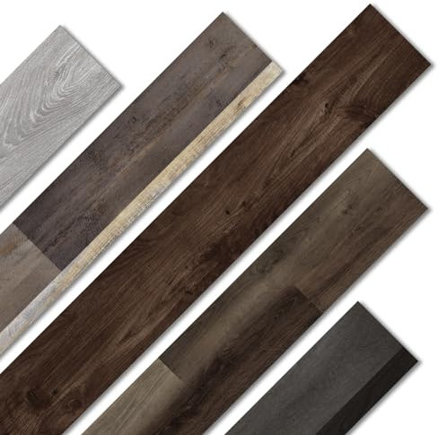 Oxdigi PVC Bodenbelag Selbstklebende 1.6m², Verdickt Holzoptik Vinylboden Bodenfliesen für Eingangstür, Wohnzimmer, Küche, Balkon, Abstellraum, Zuschneidbar Vinyl-Fußböden 15x91 cm 12 Dielen