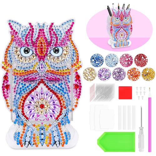Kkluno DIY Sticker Kinder, Kinder Eulen,Niedlicher Diamant-Aufkleber Stifthalter Kristallklebemalerei Kinder Mädchen