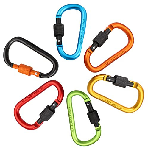 Premium Aluminum Carabiners Screw Lock D-Ring - Versatile, Lightweight, and Durable Carabiner Clip Hook for Outdoor Activities, Fishing, Hiking, Traveling, Keychain (Multicolour [6Pcs])