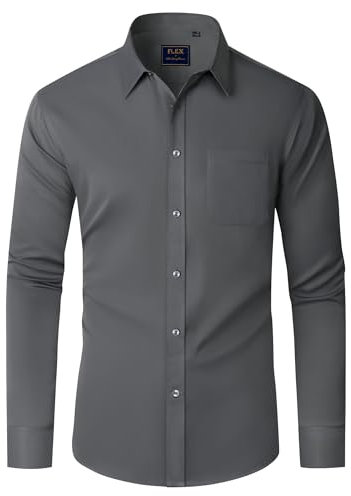 J.VER Modische Herren Hemden Freizeithemden für Männer Grau Regular Fit Business Hemd Formales Anzug Hemd mit Tasche,S